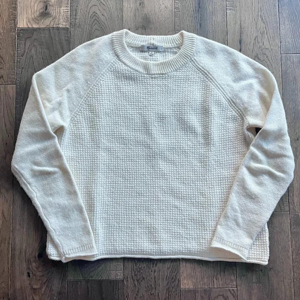 Madewell Waffle Knit Merino Cotton Crewneck Sweater Ivory Size XS